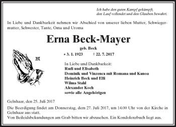 Traueranzeige von Erna Beck-Mayer von  Kreisanzeiger