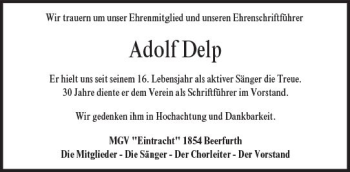 Traueranzeige von Adolf Delp von Trauerportal Echo Online