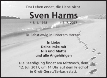 Traueranzeige von Sven Harms von Trauerportal Echo Online