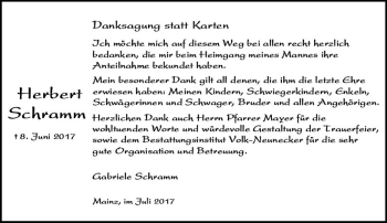 Traueranzeige von Herbert Schramm von Trauerportal Rhein Main Presse