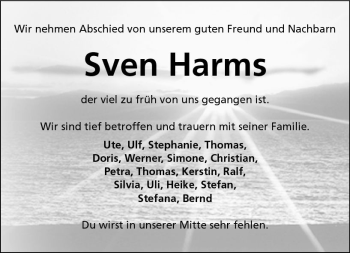 Traueranzeige von Sven Harms von Trauerportal Echo Online