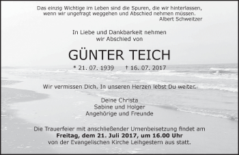 Traueranzeige von Günter Teich von  Gießener Anzeiger