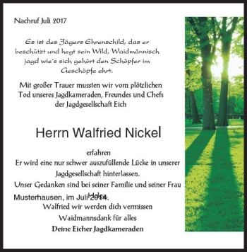 Traueranzeige von Walfried Nickel von Trauerportal Rhein Main Presse