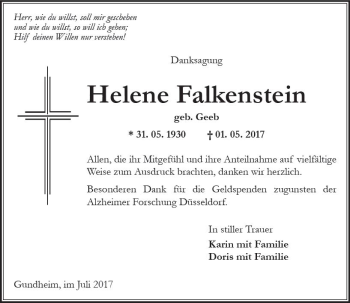 Traueranzeige von Helene Falkenstein von Trauerportal Rhein Main Presse