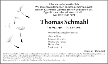 Traueranzeige von Thomas Schmahl von Trauerportal Rhein Main Presse