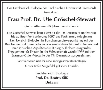 Traueranzeige von Ute Gröschel-Stewart von Trauerportal Echo Online