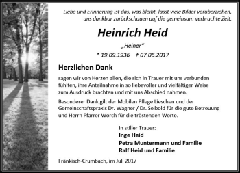 Traueranzeige von Heinrich Heid von Trauerportal Echo Online