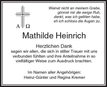Traueranzeige von Mathilde Heinrich von  Camberger Anzeiger