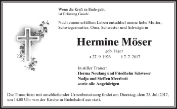 Traueranzeige von Hermine Möser von  Kreisanzeiger
