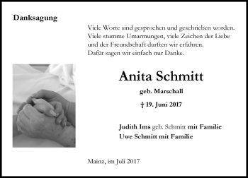 Traueranzeige von Anita Schmitt von Trauerportal Rhein Main Presse