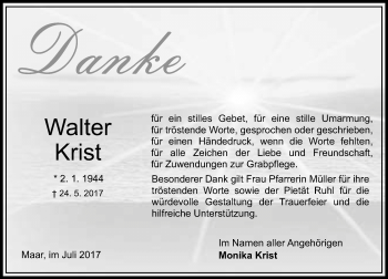 Traueranzeige von Walter Krist von VRM Trauer