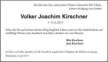 Traueranzeige von Volker Joachim Kirschner von Trauerportal Rhein Main Presse