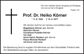 Traueranzeige von Heiko Körner 
