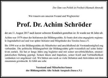 Traueranzeige von Achim Schröder von  Usinger Anzeiger