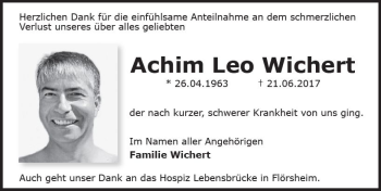 Traueranzeige von Achim Leo Wiehert von Trauerportal Rhein Main Presse