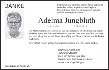 Traueranzeige von Adelma Jungbluth von Trauerportal Rhein Main Presse