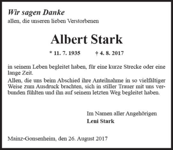 Traueranzeige von Albert Stark von Trauerportal Rhein Main Presse