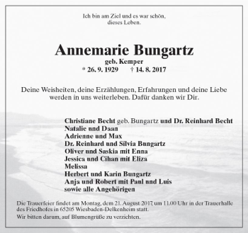 Traueranzeige von Annemarie Bungartz von Trauerportal Rhein Main Presse