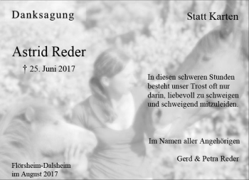 Traueranzeige von Astrid Reder von Trauerportal Rhein Main Presse