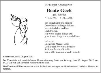 Traueranzeige von Beate Geck von  Gießener Anzeiger