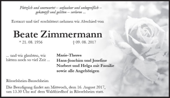 Traueranzeige von Beate Zimmermann von Trauerportal Rhein Main Presse
