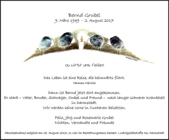 Traueranzeige von Bernd Grubel von Trauerportal Echo Online
