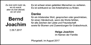 Traueranzeige von Bernd Joachim von Trauerportal Echo Online