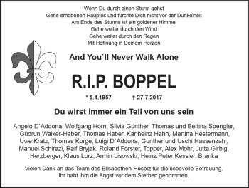 Traueranzeige von Boppel  von Trauerportal Echo Online