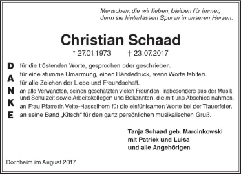 Traueranzeige von Christian Schaad von Trauerportal Echo Online