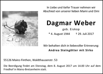 Traueranzeige von Dagmar Weber von Trauerportal Rhein Main Presse