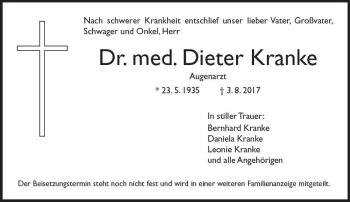 Traueranzeige von Dieter Kranke von Trauerportal Rhein Main Presse