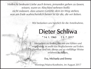 Traueranzeige von Dieter Schliwa von  Kreisanzeiger