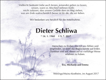 Traueranzeige von Dieter Schliwa von Trauerportal Rhein Main Presse
