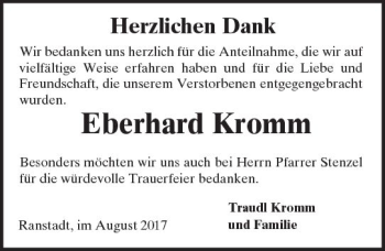 Traueranzeige von Eberhard Kromm von  Kreisanzeiger