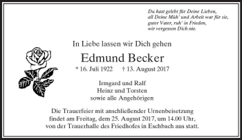Traueranzeige von Edmund Becker von  Usinger Anzeiger