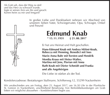 Traueranzeige von Edmund Knab von Trauerportal Rhein Main Presse