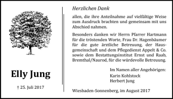 Traueranzeige von Elly Jung von Trauerportal Rhein Main Presse
