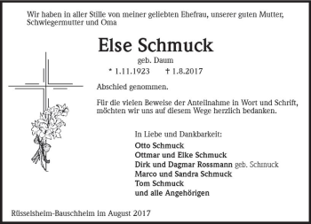 Traueranzeige von Else Schmuck von Trauerportal Echo Online