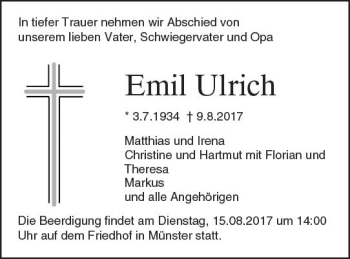 Traueranzeige von Emil Ulrich von Trauerportal Echo Online
