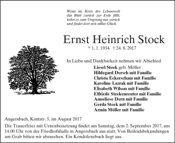 Traueranzeige von Ernst Heinrich Stock von VRM Trauer