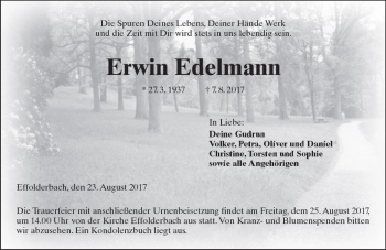 Traueranzeige von Erwin Edelmann von  Kreisanzeiger