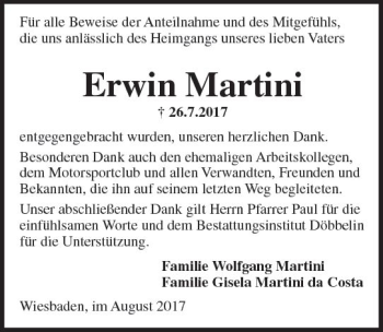 Traueranzeige von Erwin Martini von Trauerportal Rhein Main Presse