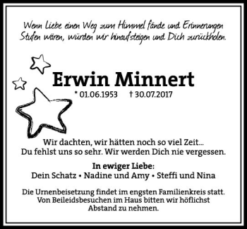 Traueranzeige von Erwin Minnert von  Kreisanzeiger