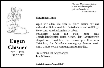 Traueranzeige von Eugen Glasner von  Camberger Anzeiger