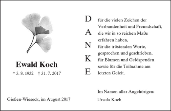 Traueranzeige von Ewald Koch von  Gießener Anzeiger