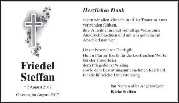 Traueranzeige von Friedel Steffan von  Kreisanzeiger