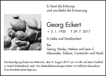 Traueranzeige von Georg Eckert von Trauerportal Echo Online