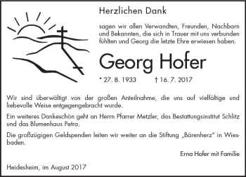 Traueranzeige von Georg Hofer von Trauerportal Rhein Main Presse