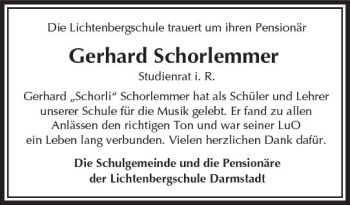 Traueranzeige von Gerhard Schorlemmer von Trauerportal Echo Online
