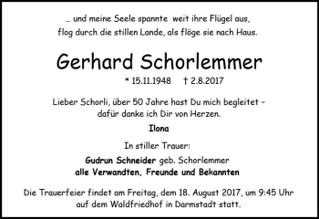 Traueranzeige von Gerhard Schorlemmer von Trauerportal Echo Online